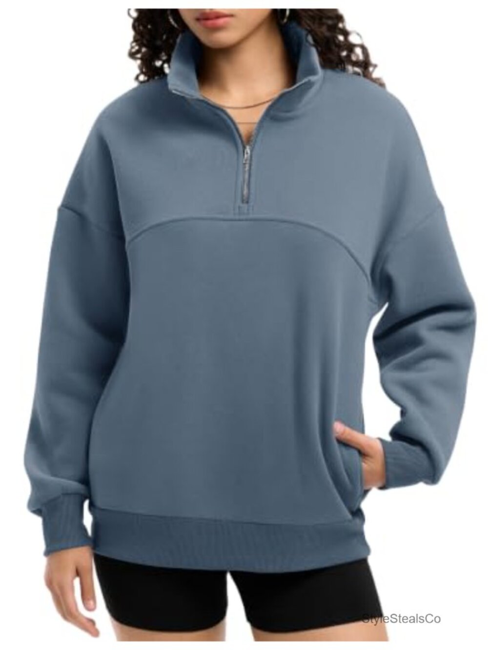Womens Quarter Zip Fleece Sweatshirt Oversized Pullover Pocket